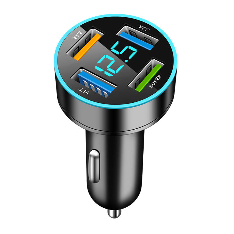 New digital display car charger 4USB 66W fast charging PD mobile phone charger one to four QC3.0 car charger