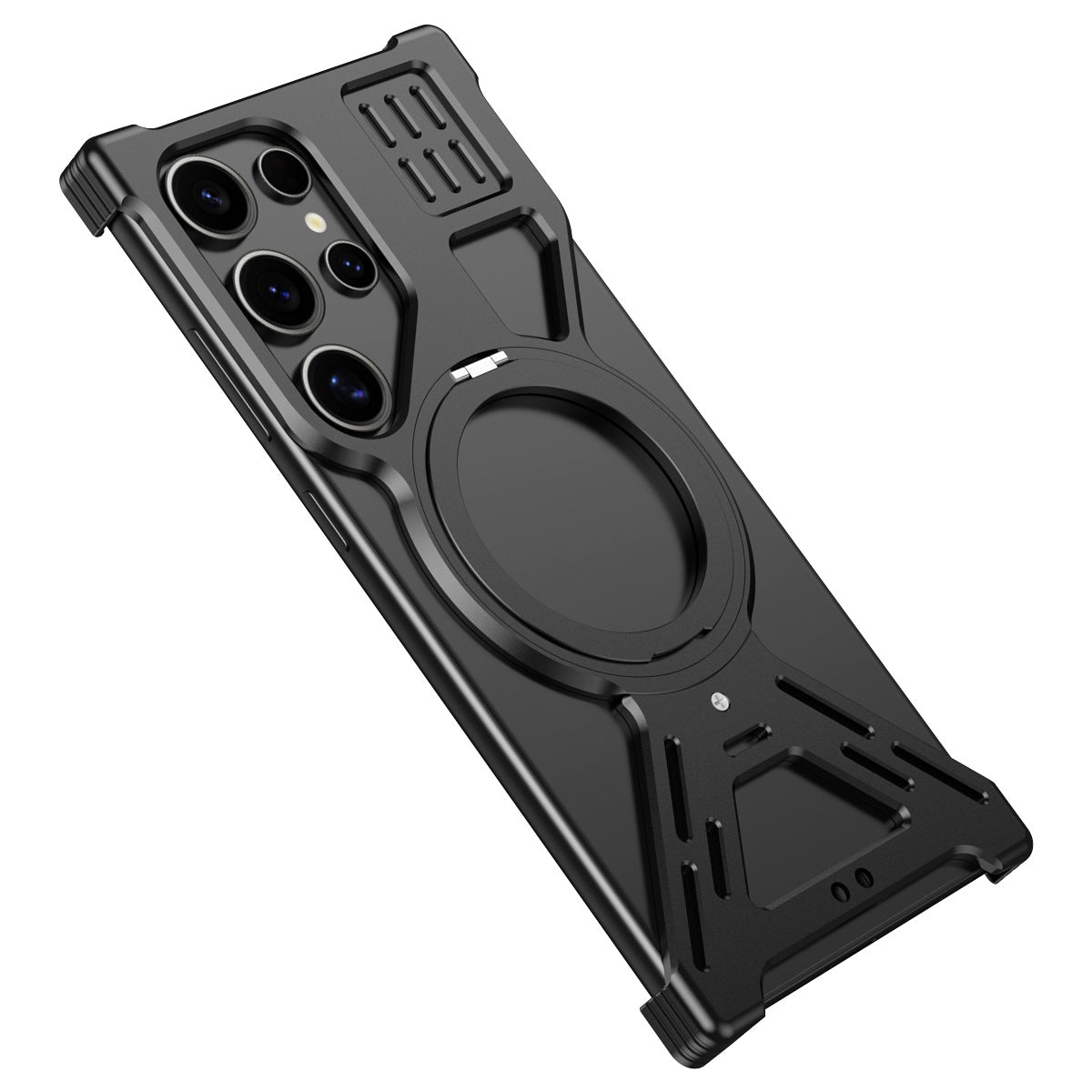 Cross-border applicable Samsung S25Ultra hollow metal mobile phone case S24U magnetic suction rotating bracket mobile phone case anti-fall