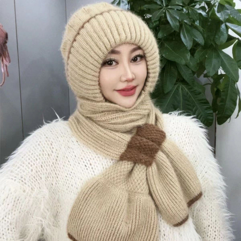 Women's winter hats, new style hats, scarves, integrated snow hats, plush and thickened wool hats, buckle earmuffs, knitted hats