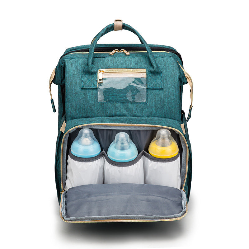 Factory cross-border new upgraded folding bed mommy bag portable multi-functional double-shoulder mother backpack mother and baby bag bed