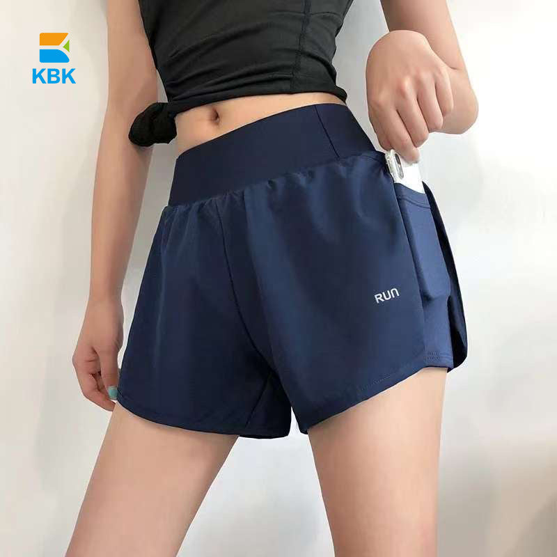 Sports shorts fake two-piece anti-exposure fitness high waist thin yoga pants three-quarter breathable running summer hip lift