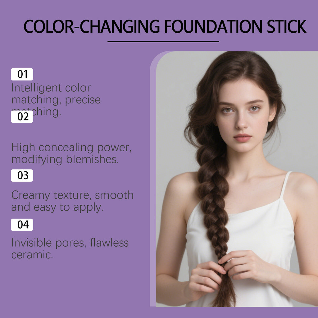 2-in-1 color-changing foundation stick: Hydrating, lightweight, and breathable foundation for a flawless, natural-looking finish, perfect for everyday wear.
