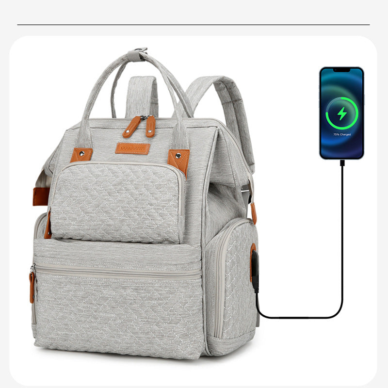 Cross-border multi-pocket mommy bag with diaper pad, high-quality outdoor travel multi-functional mother and baby bag, fashionable mommy bag