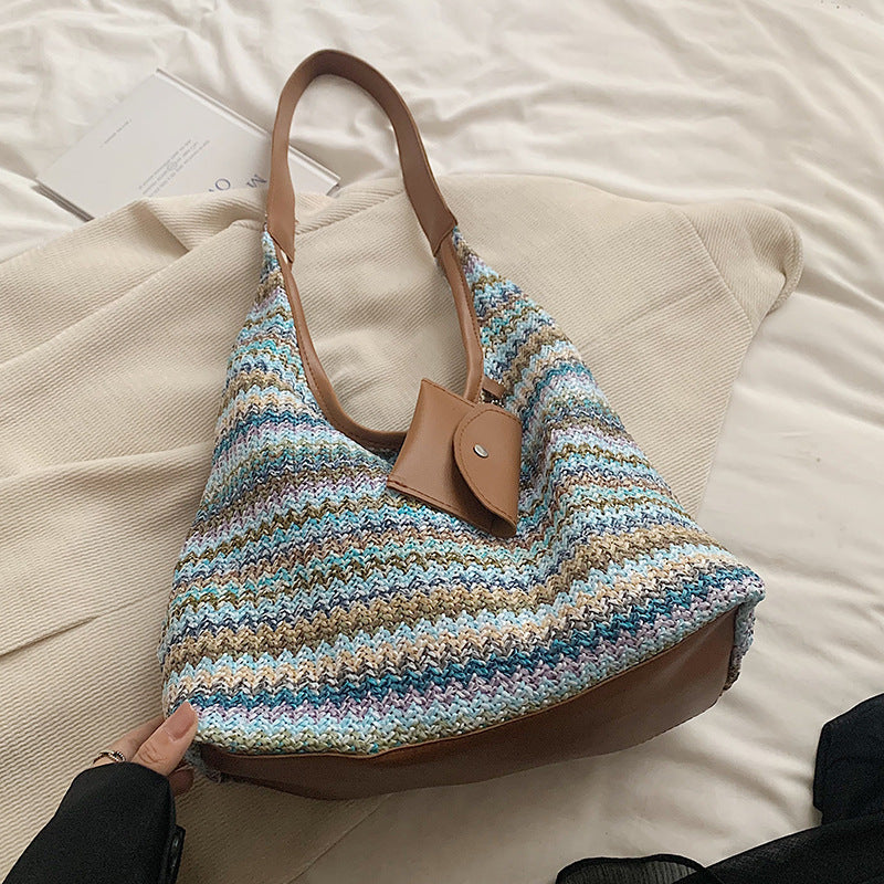 Large capacity hand-woven bag women new fashion commuter tote bag women ins holiday beach bag women