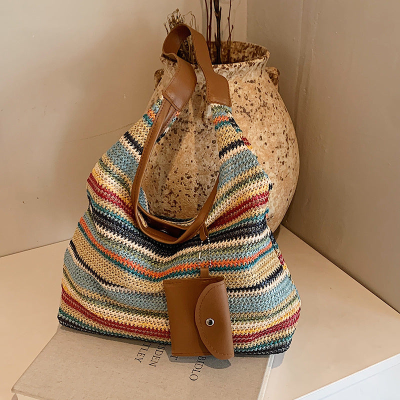 Large capacity hand-woven bag women new fashion commuter tote bag women ins holiday beach bag women