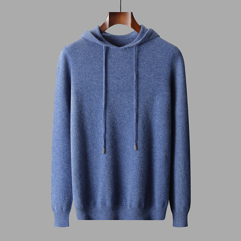 Men's first-line ready-to-wear hoodie pure wool sweater base shirt pullover hoodie business casual solid color sweater