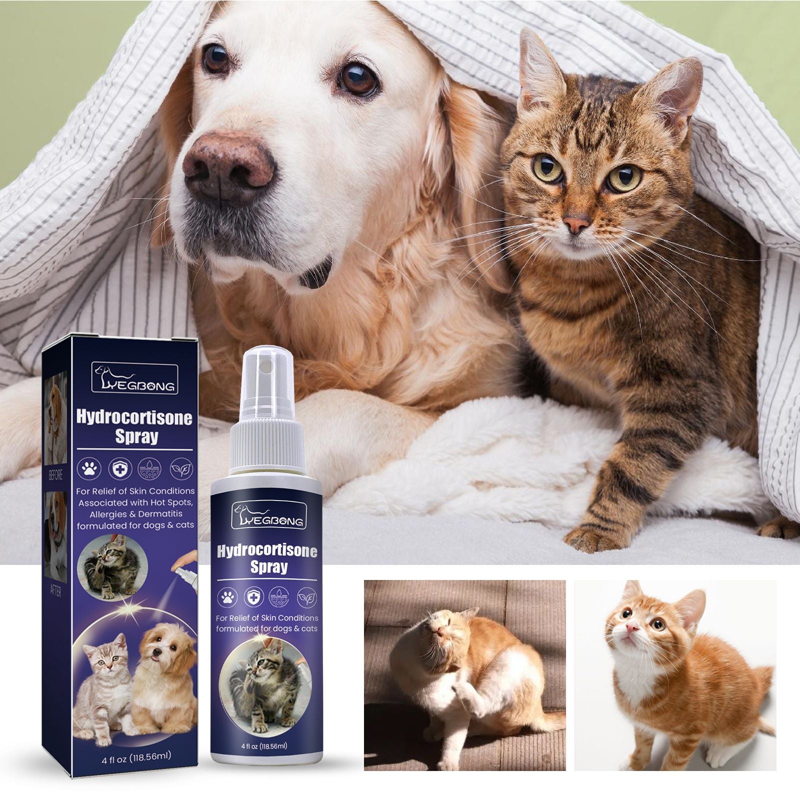 Yegbong pet care spray to remove mites and insects, clean and soothe the skin and fur of cats and dogs