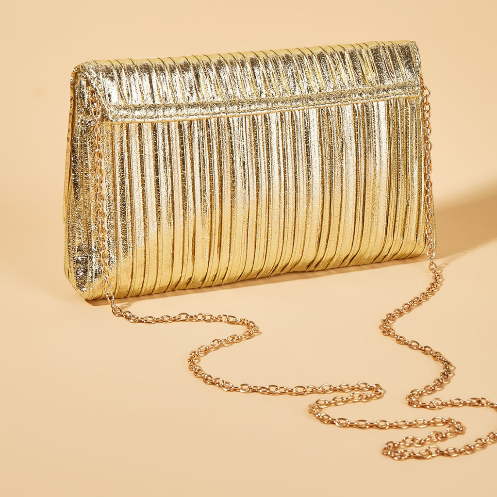 Pleated fashionable evening bag, metallic shiny clutch bag, simple and versatile evening bag, cross-border women's bag, hot selling model