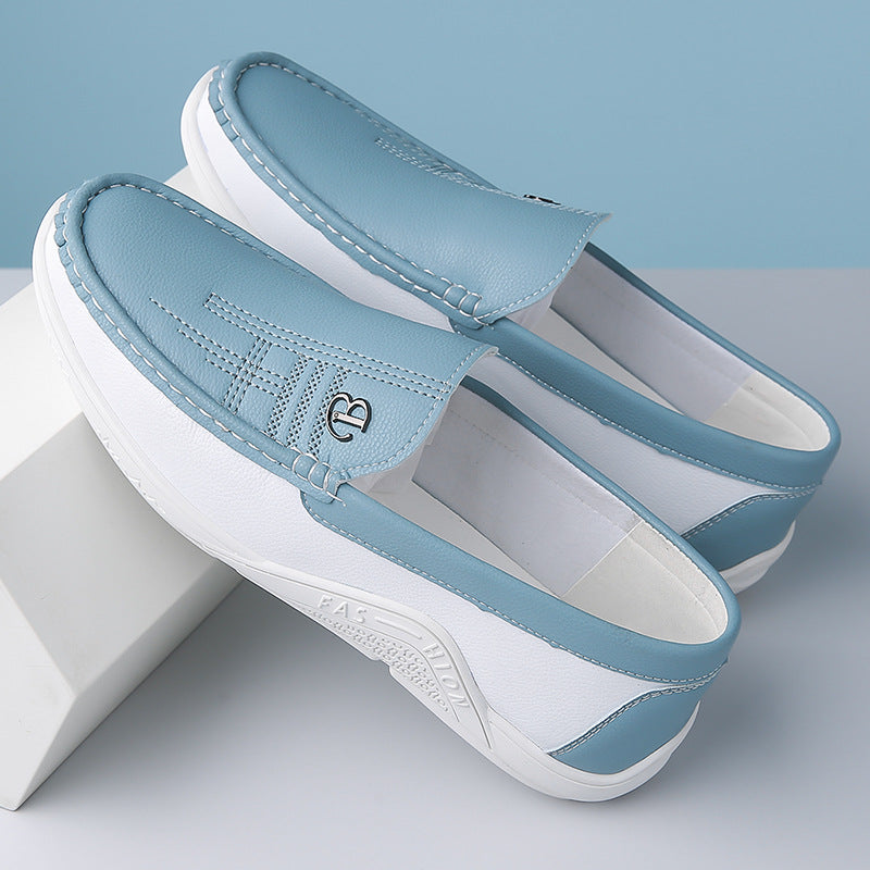Summer leather shoes soft leather men's shoes soft sole men's business casual white shoes British fashion slip-on shoes