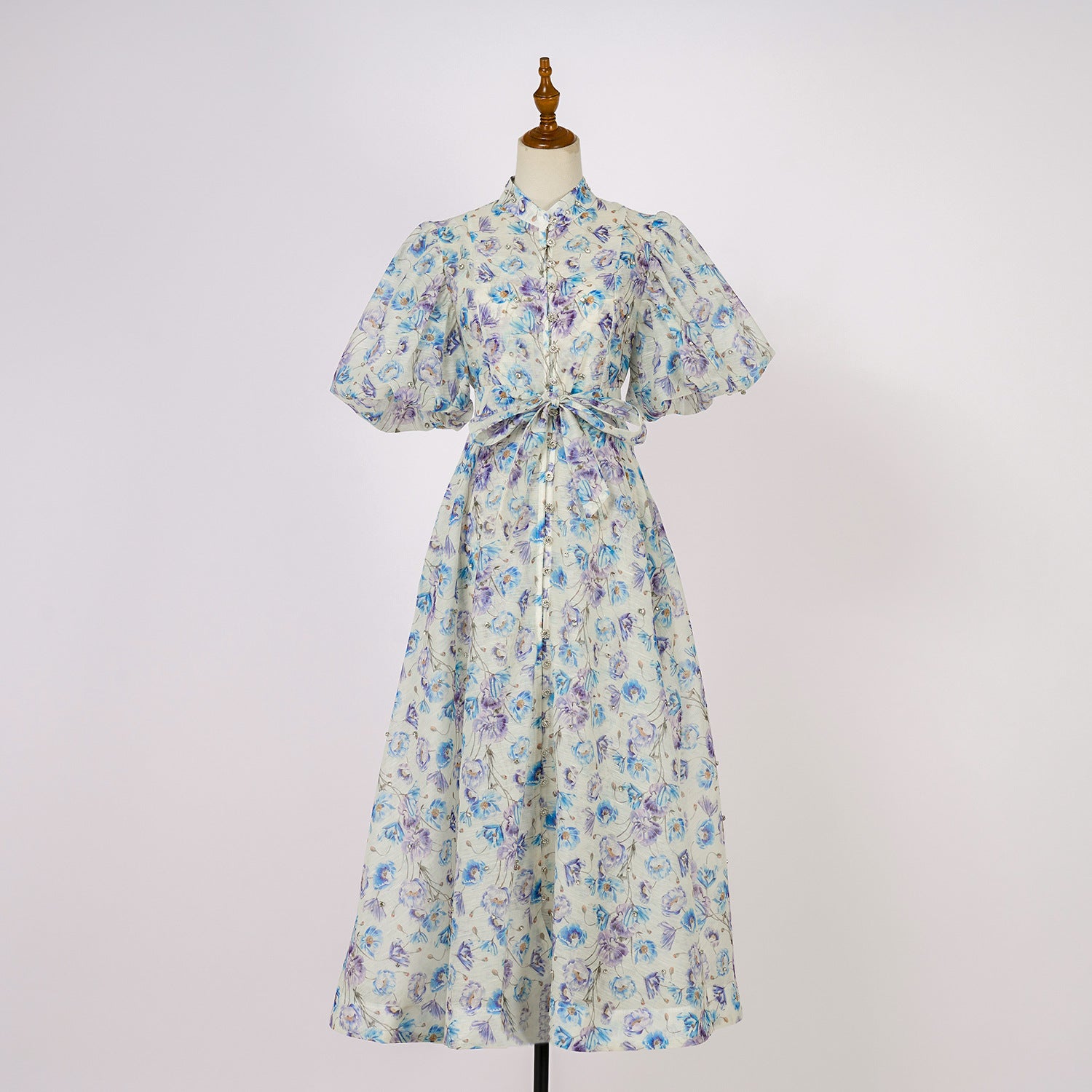 European and American cross-border summer palace style high-end design heavy-duty rhinestone short-sleeved single-breasted dress with suspenders