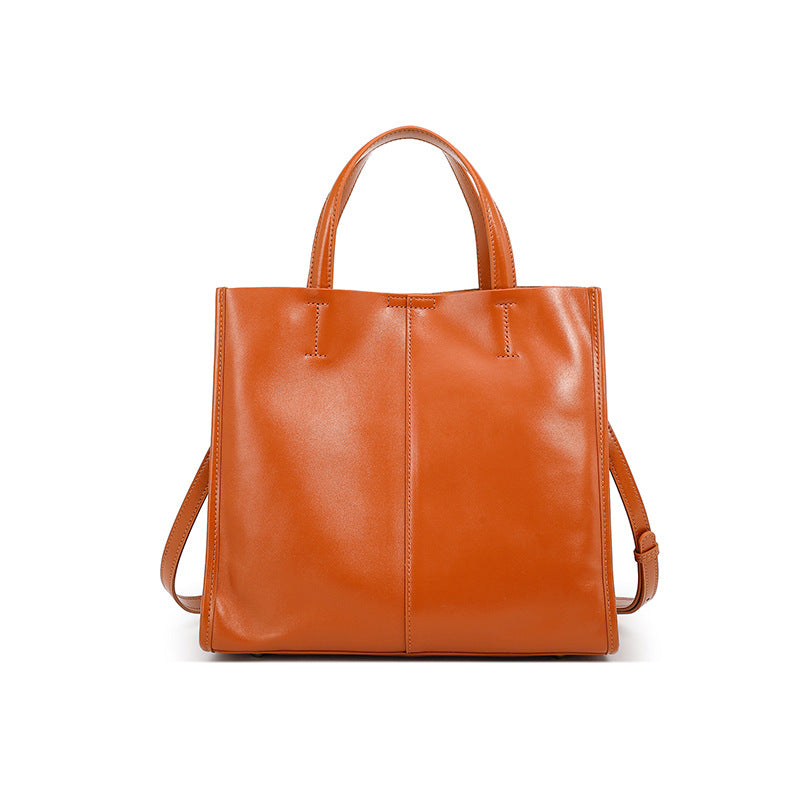 Retro first layer cowhide tote bag 2025 new spring and summer messenger bag large capacity bucket shoulder genuine leather handbag