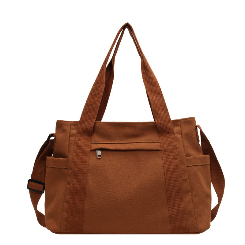 Foreign trade new large capacity canvas shoulder bag women's messenger bag simple solid color handbag large capacity tote bag