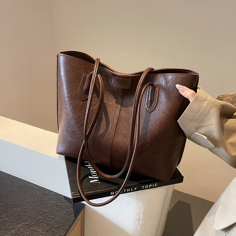 Cross-border foreign trade source factory retro high-end large-capacity bag texture tote bag simple and fashionable shoulder bag