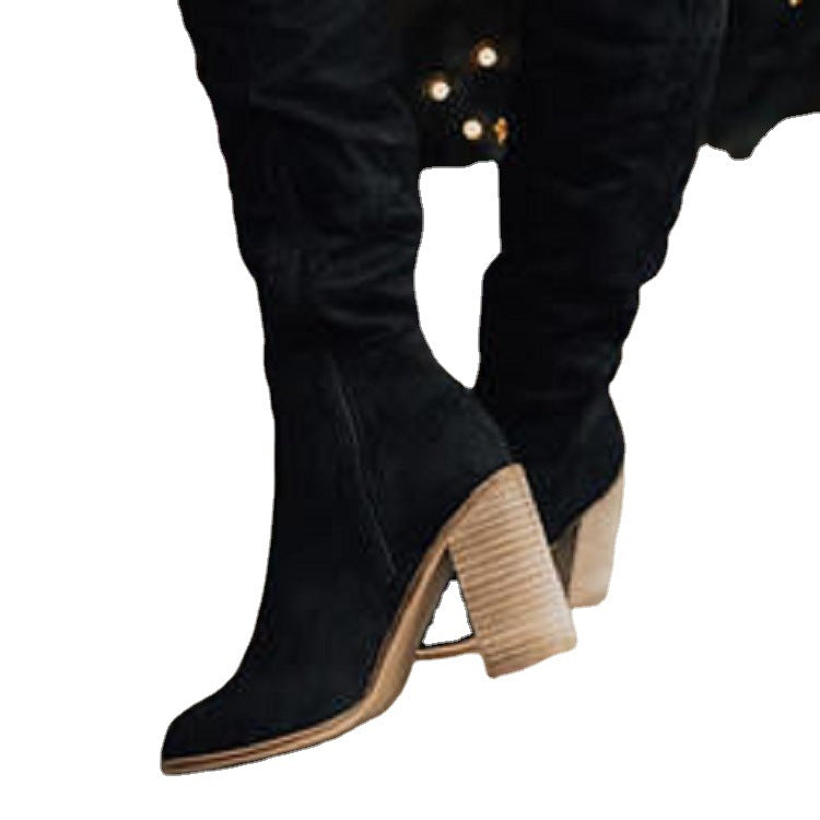 Over the knee boots women autumn and winter new style thick heels large size high heels slim suede boots women side zipper long boots