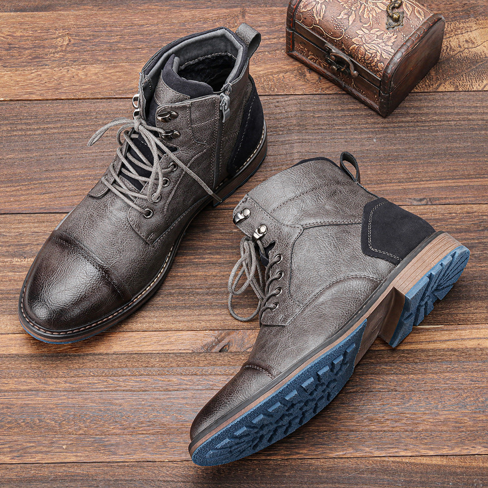 Cross-border large-size men's leather boots, single boots, fashionable US-sized work boots, foreign trade high-top Martin boots