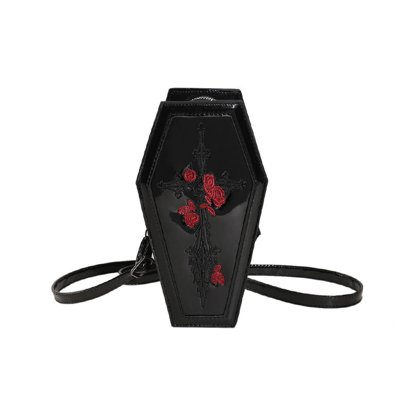 Cross-border new Halloween cross PU coffin bag European and American fashion personality funny shoulder messenger bag