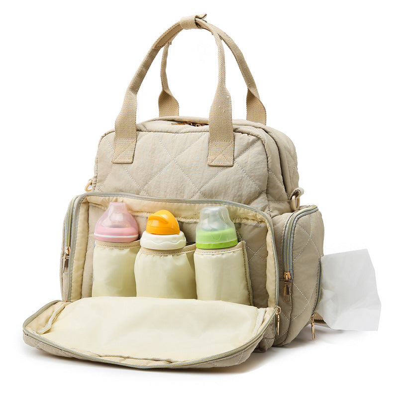 Mommy bag new clothing fabric large rhombus multifunctional mother and baby bag for going out with diaper pad large capacity mommy bag