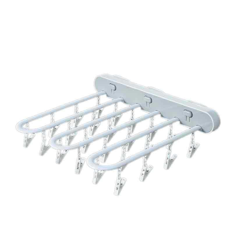 Folding clothes drying rack, punch-free, 24-clip windproof folding sock rack for underwear, balcony and bathroom, multi-clip sock rack