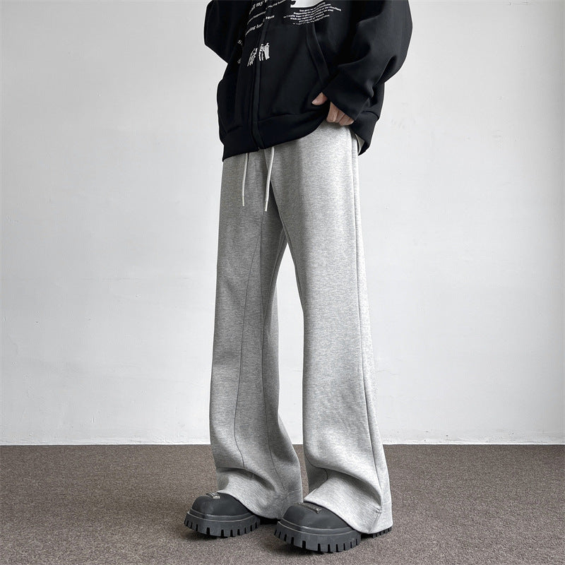 Gray flared casual sweatpants for men in spring and autumn, cleanfit Japanese retro loose casual drape straight pants