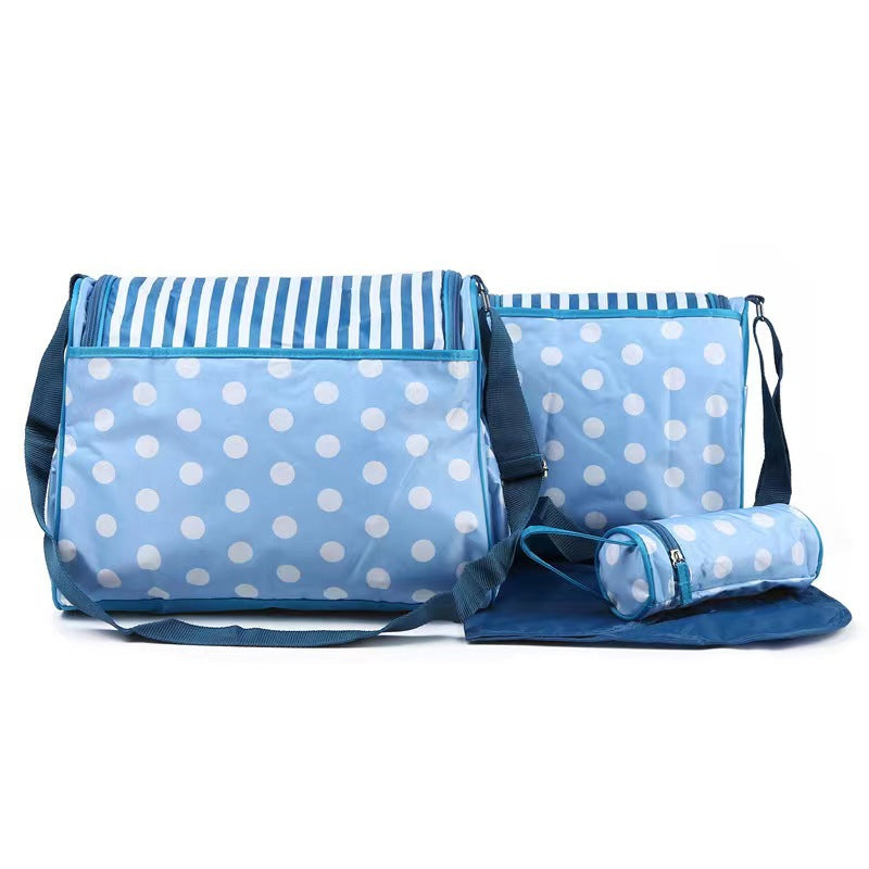 Cross-border printing large polka dot mommy bag four-piece set multifunctional large capacity butterfly festival one-shoulder bear mother and baby bag