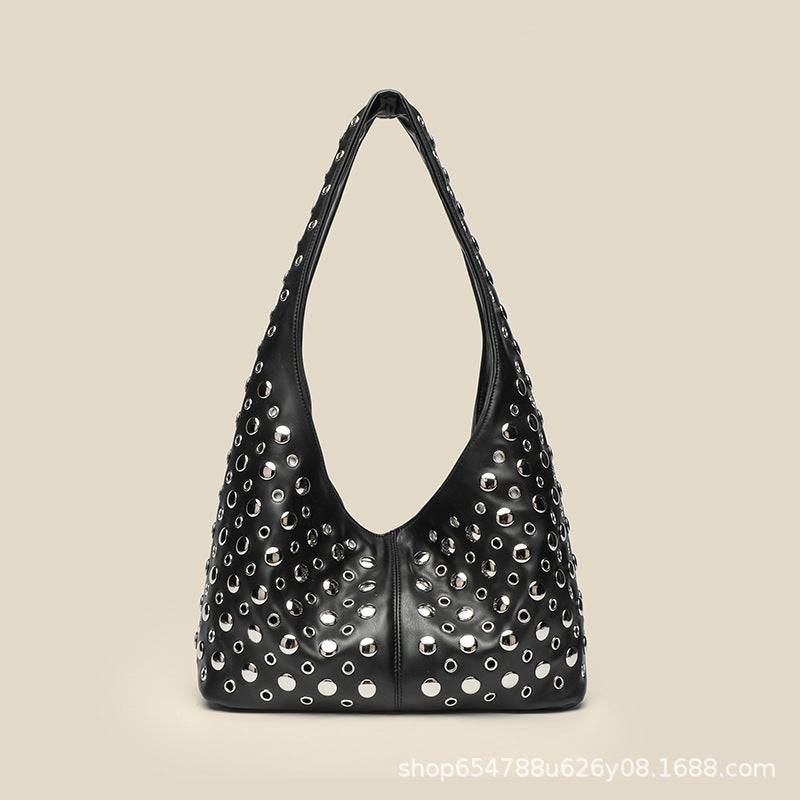 European and American fashion women's bags 2025 new casual personality trendy cool polka dot rivet underarm bucket shoulder tote bag