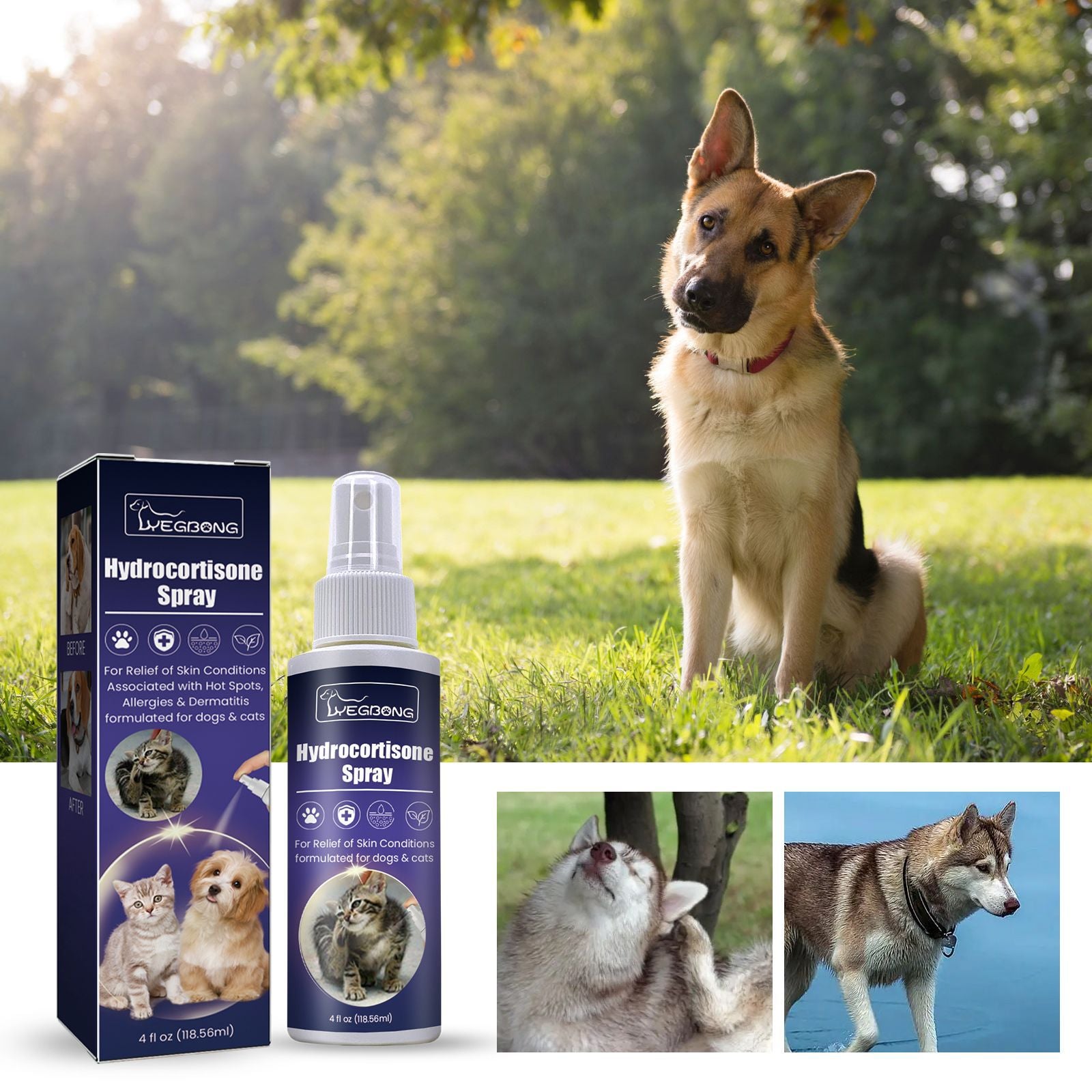 Yegbong pet care spray to remove mites and insects, clean and soothe the skin and fur of cats and dogs
