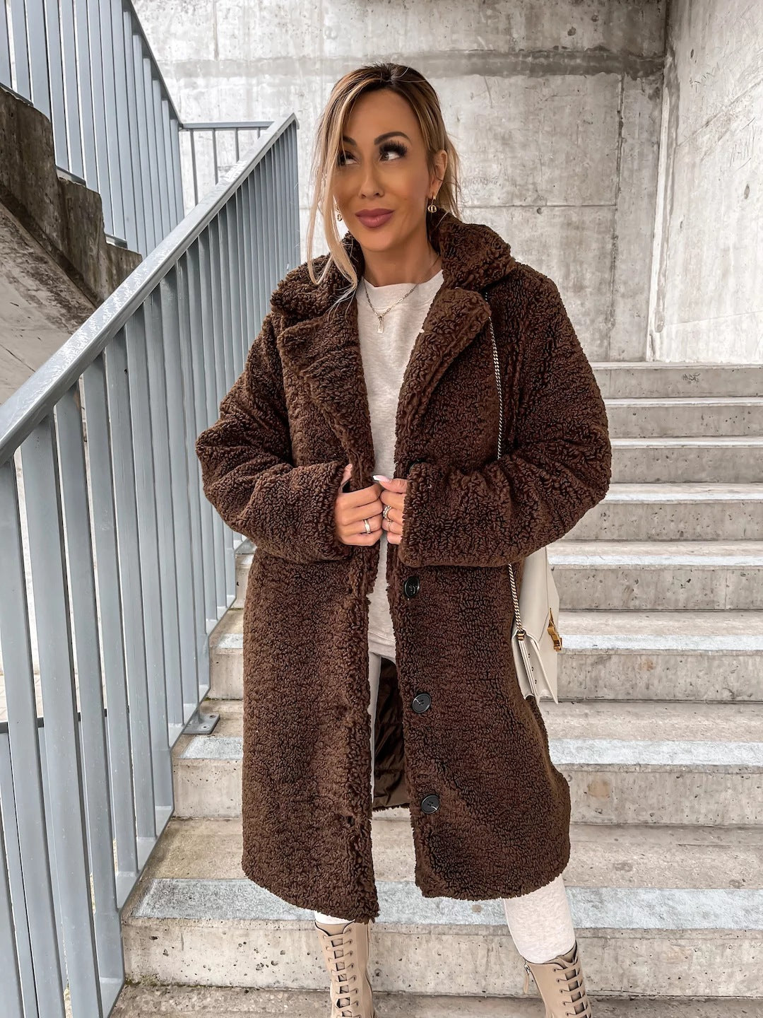 2025 Autumn and Winter European and American Cross-border Women's Clothing Hot Style Furry Long Sleeve Lapel Women's Plush Top Long Coat