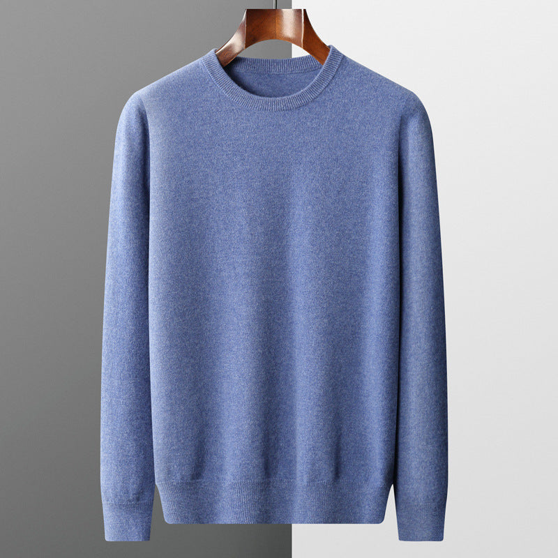 Autumn and winter new first-line ready-to-wear 100 full wool sweater men's round neck long-sleeved pullover sweater solid color knitted bottom