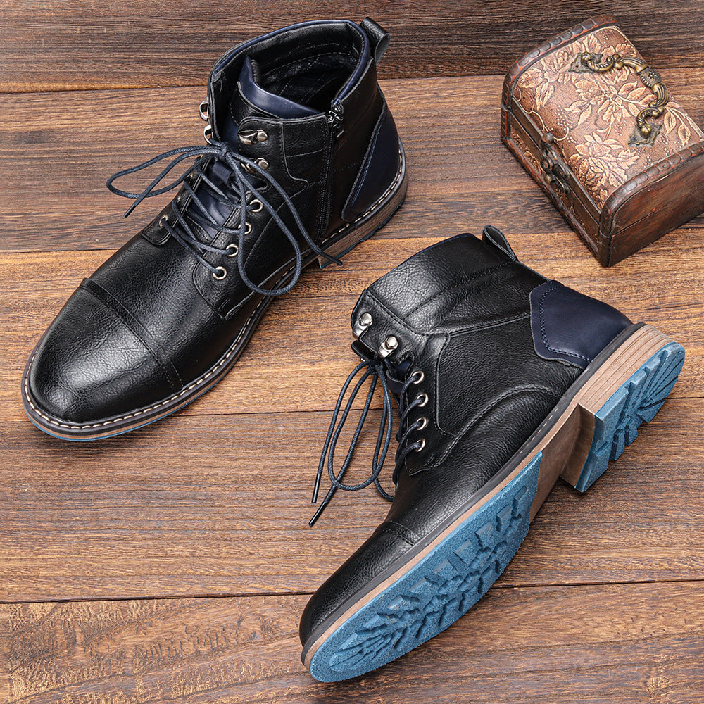 Cross-border large-size men's leather boots, single boots, fashionable US-sized work boots, foreign trade high-top Martin boots