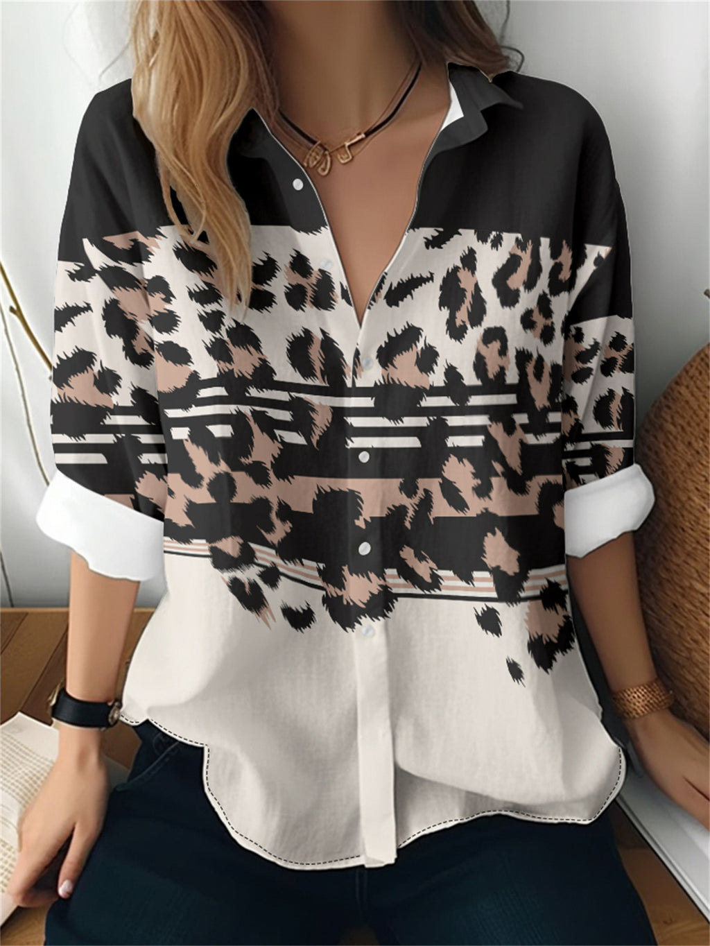 Cat cross-border European and American women's 3D printed floral pattern long-sleeved shirt women's fashion tops