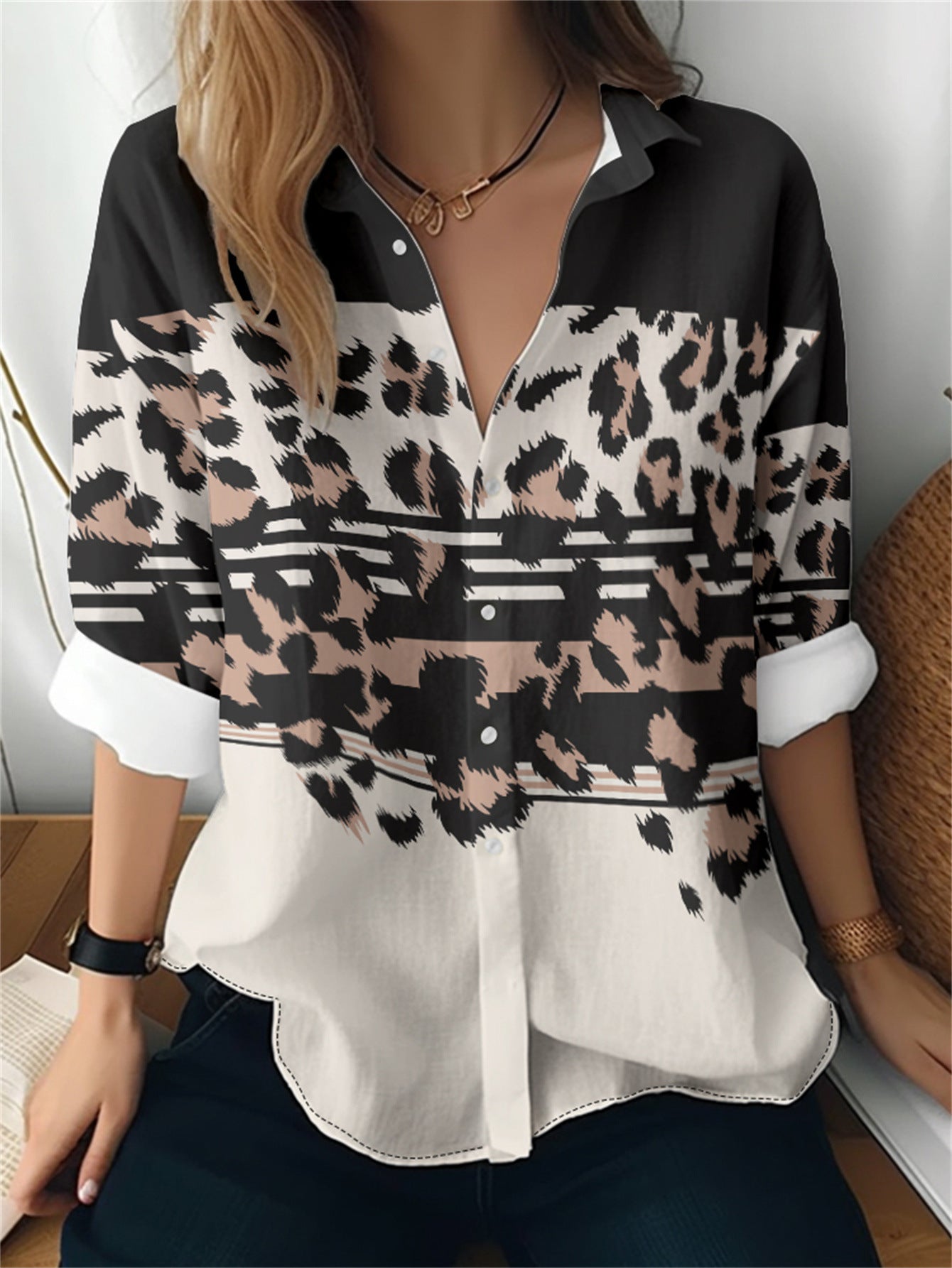 Cat cross-border European and American women's 3D printed floral pattern long-sleeved shirt women's fashion tops