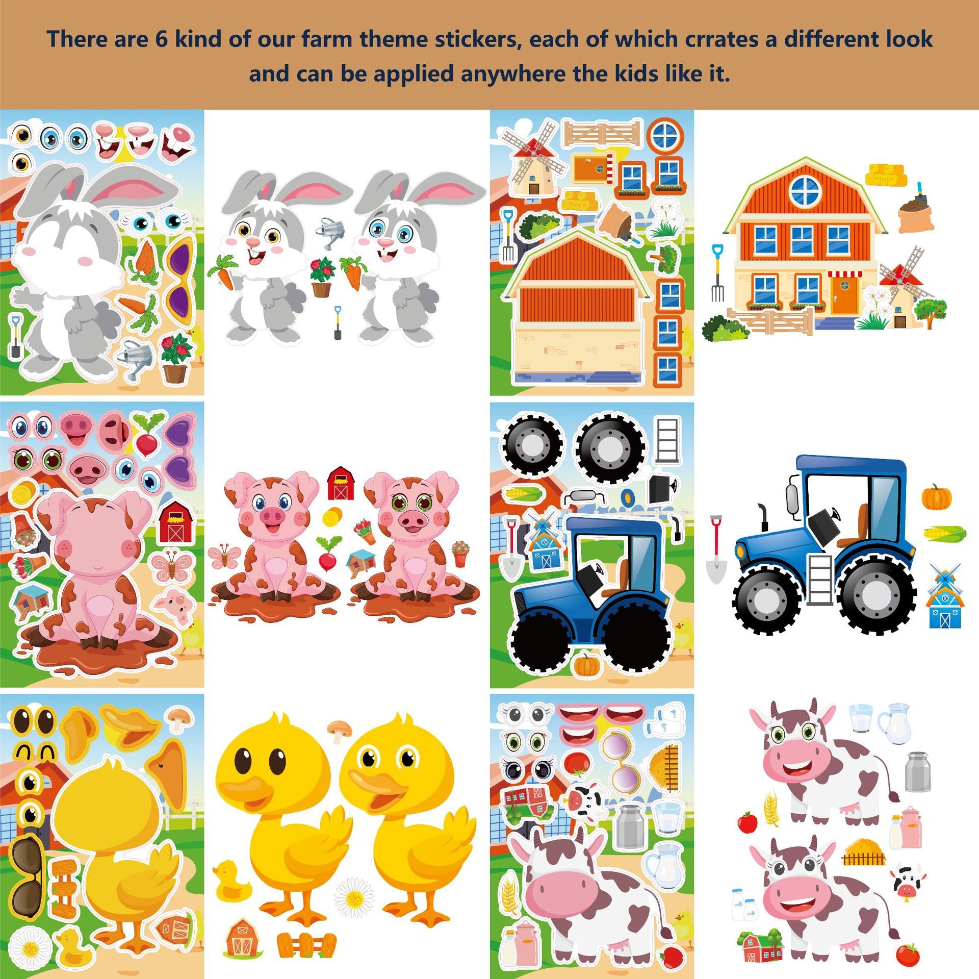 JM2406004 Farm Animals Children's Creative Cartoon Parent-Child Interactive Decorative Face Stickers DIY Stickers