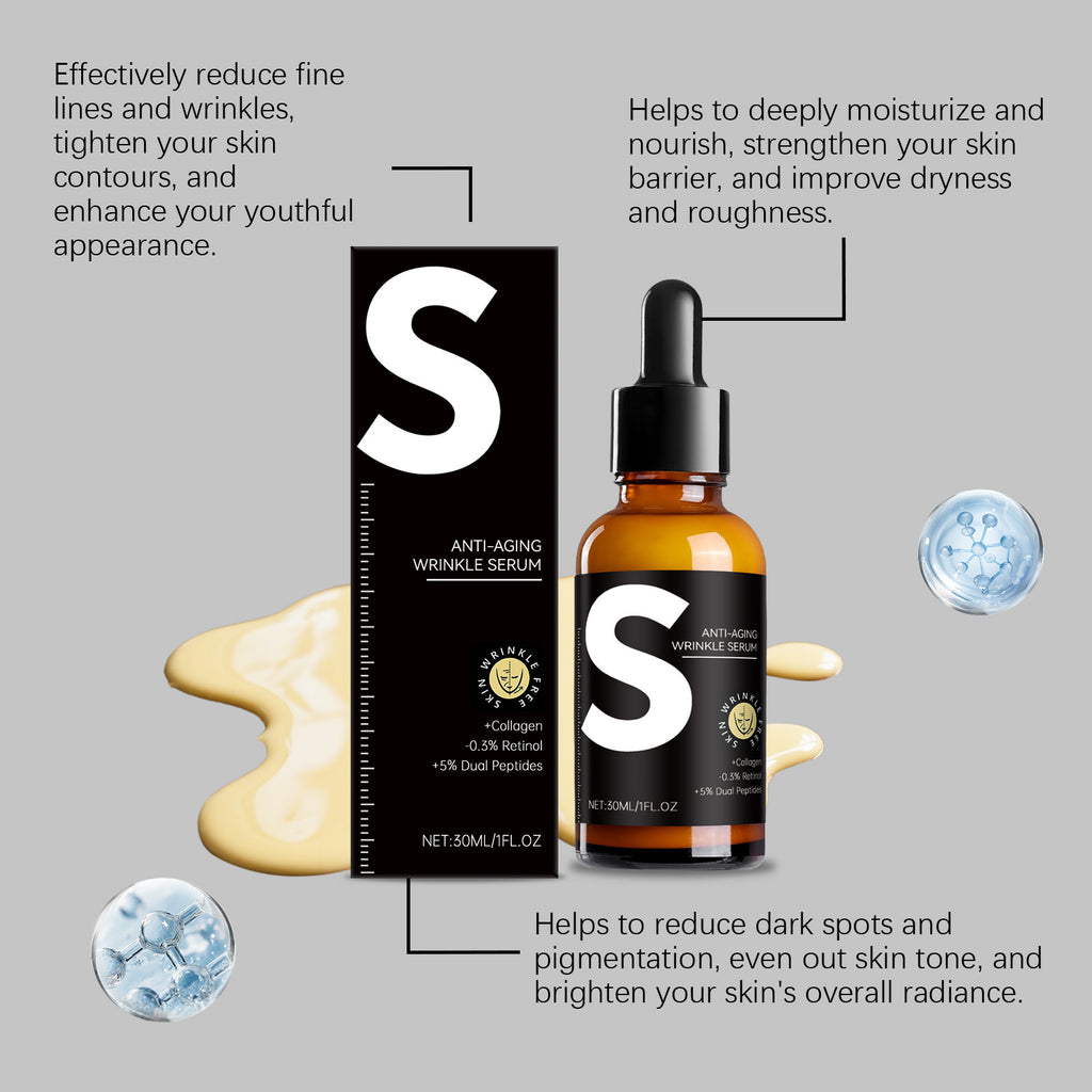 Retinol serum deeply moisturizes and brightens the face, balancing water and oil, refining pores and nourishing the skin for smoothness.