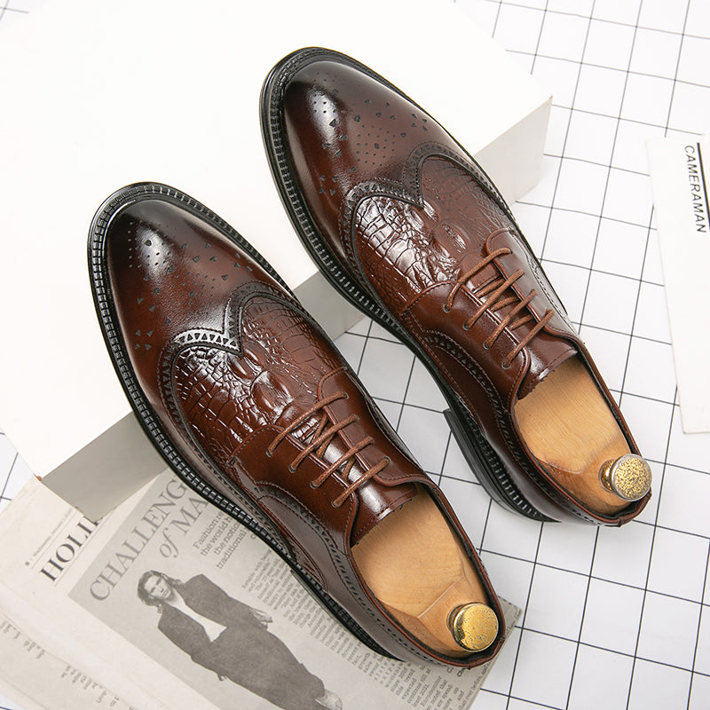 European and American British style brogues men's business genuine leather color matching carved Oxford shoes men's wedding pointed toe groom shoes