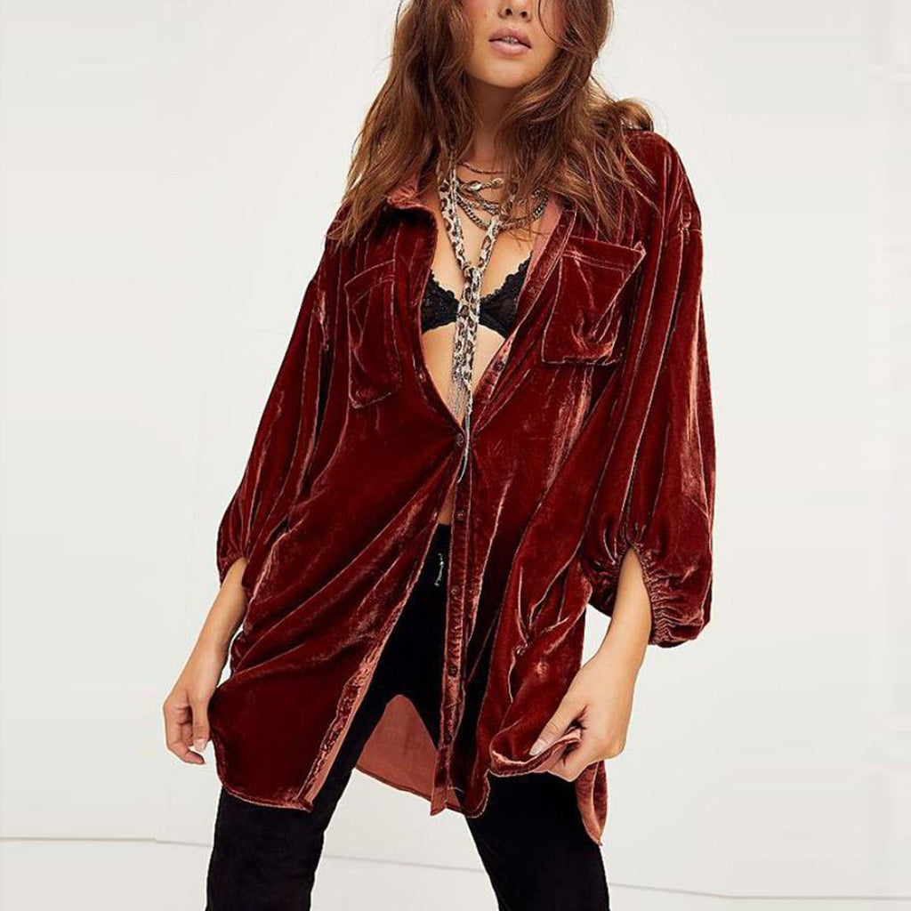 Spot 2025 autumn and winter gold velvet dress Amazon Europe and the United States new loose lantern sleeve long shirt top