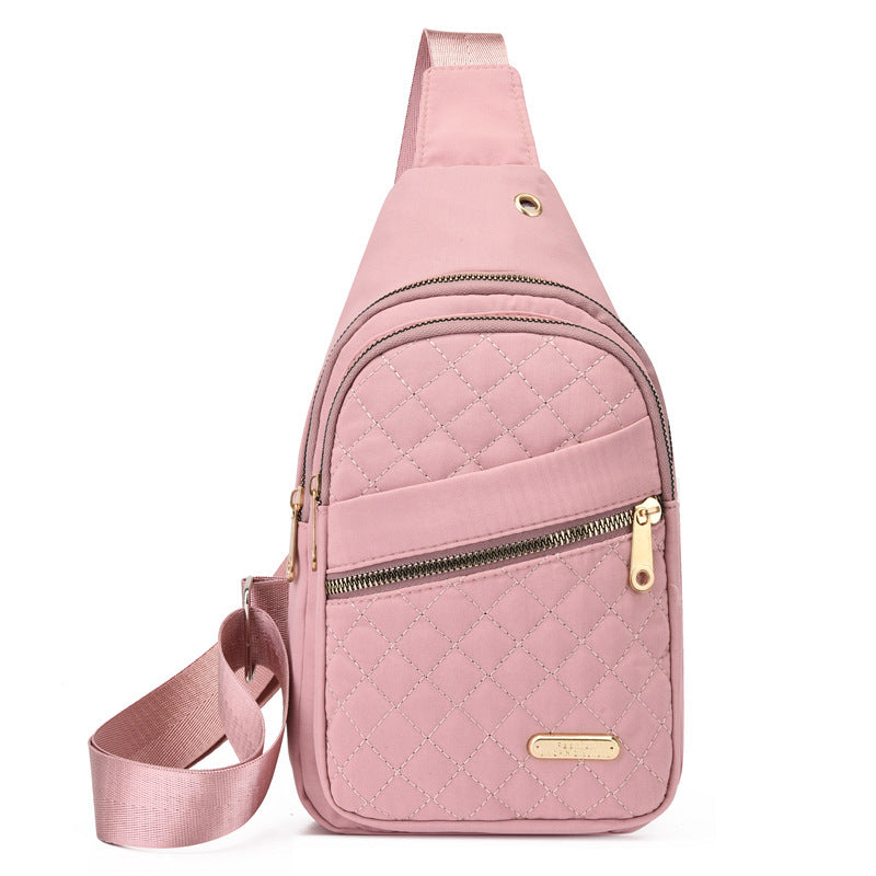 Women's chest bag simple and fashionable embroidery line diamond shoulder messenger bag large capacity female waterproof backpack with data hole