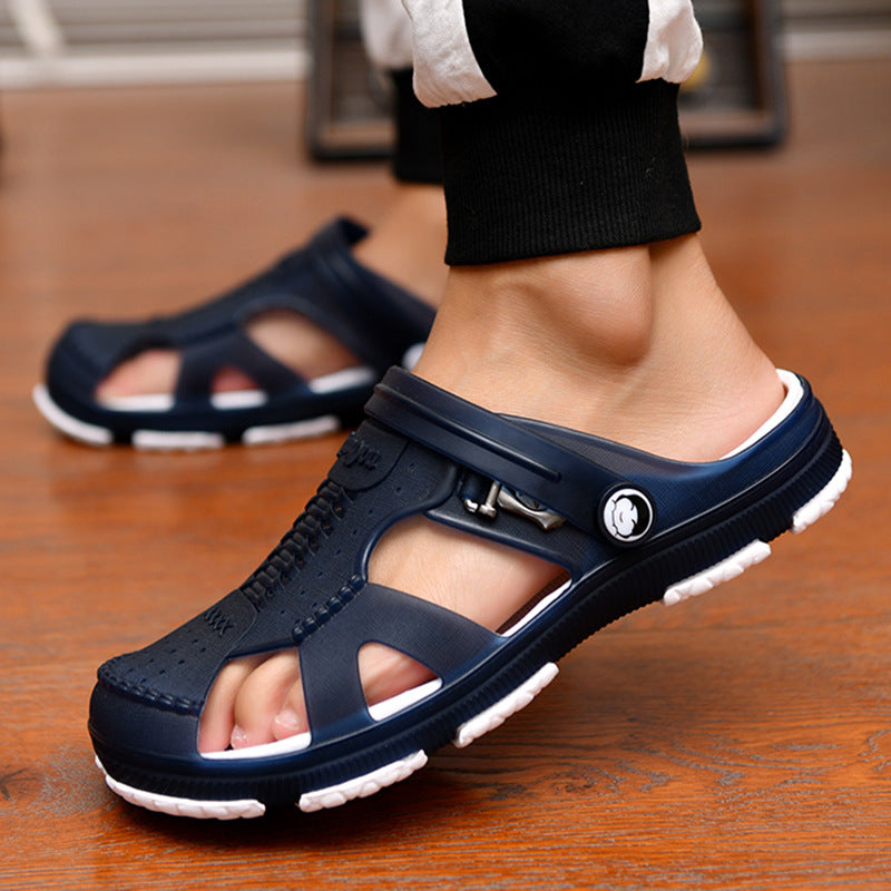Men's sandals, slippers, men's shoes, summer new style flip flops, beach shoes, non-slip outdoor wear, dual-purpose hole shoes