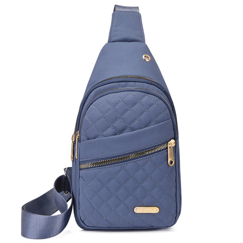 Women's chest bag simple and fashionable embroidery line diamond shoulder messenger bag large capacity female waterproof backpack with data hole