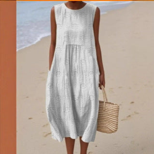 2025 European and American spring and summer new sleeveless casual printed temperament long skirt dress slim small fresh casual skirt