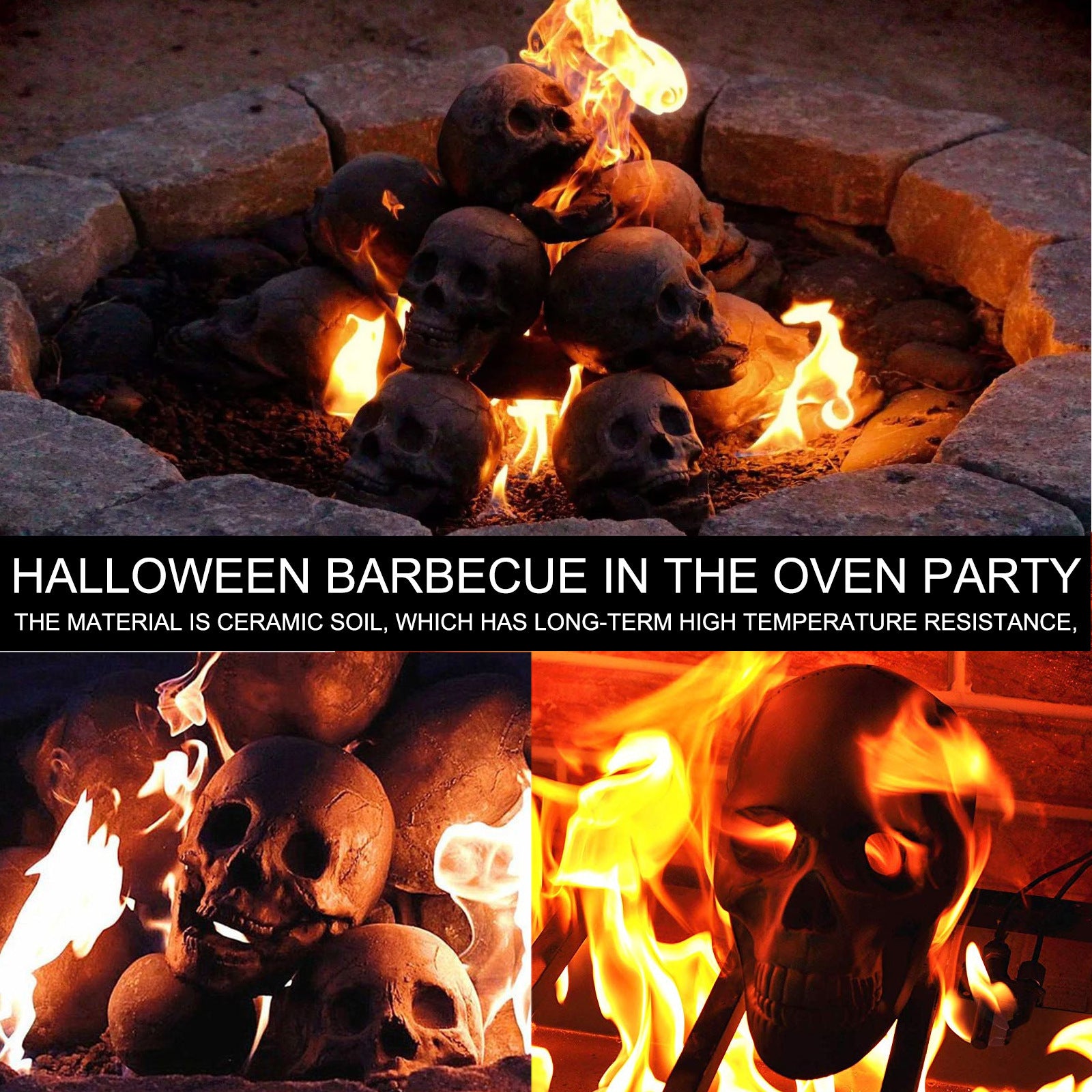 New Halloween Simulated Skull Props Stove BBQ Ceramic Ornaments Horror Party Decorations