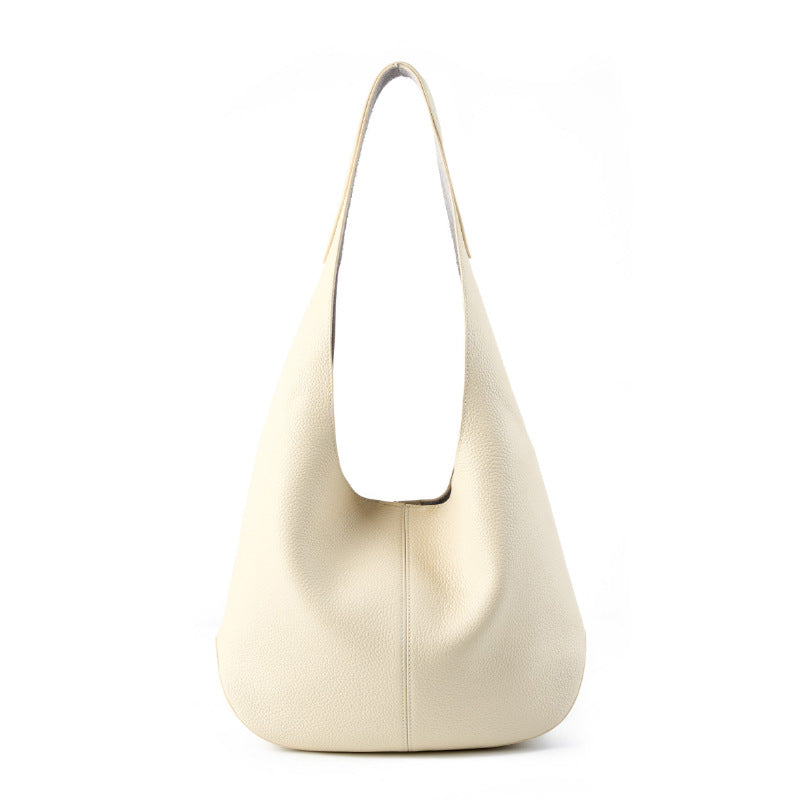 New Korean Internet celebrity women's bag bucket bag large capacity first layer leather tote bag high-end armpit shoulder genuine leather bag