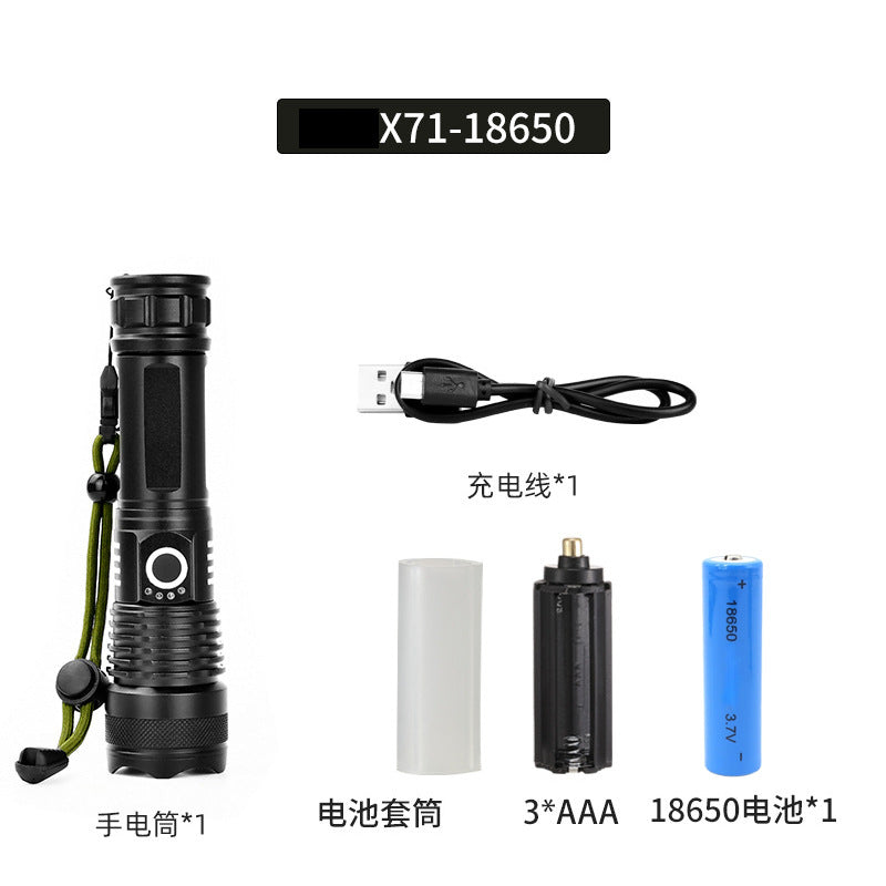 Cross-border P70 high-intensity flashlight outdoor waterproof USB rechargeable telescopic zoom high-power LED flashlight