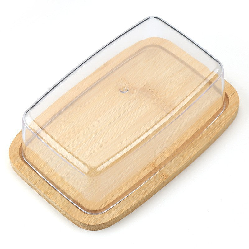 bamboo butter box butter storage kitchenware with lid fresh-keeping box cover transparent cover bamboo wooden tray dinner plate