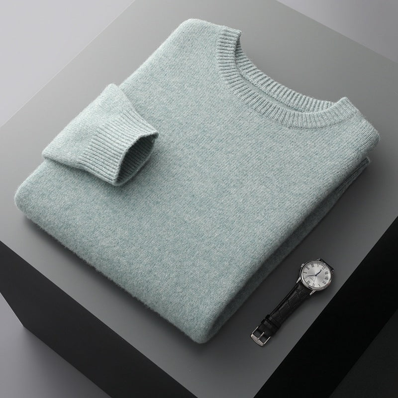 Autumn and winter round neck wool sweater men's 100% pure wool thick pullover sweater loose casual solid color knitted bottoming shirt