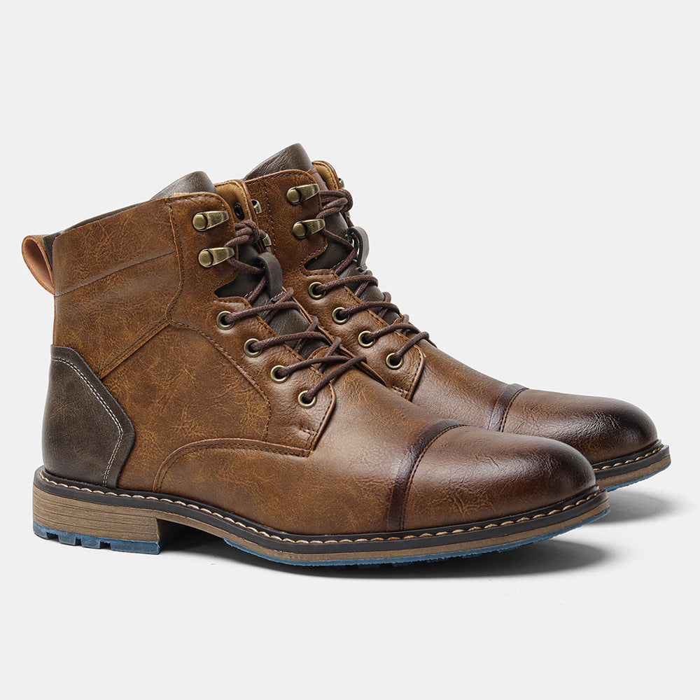 Cross-border large-size men's leather boots, single boots, fashionable US-sized work boots, foreign trade high-top Martin boots