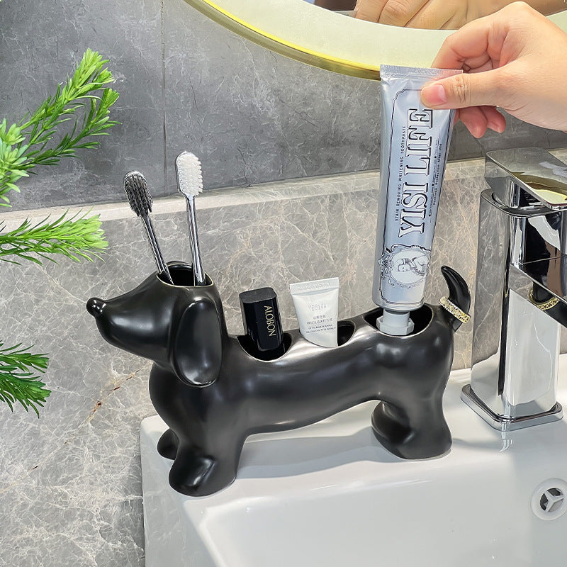 Dachshund ceramic electric toothbrush rack storage rack wash basin toothbrush toothpaste makeup brush storage base bracket