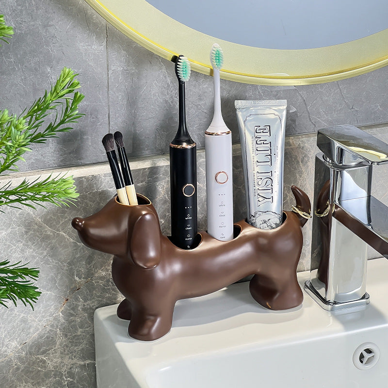 Dachshund ceramic electric toothbrush rack storage rack wash basin toothbrush toothpaste makeup brush storage base bracket