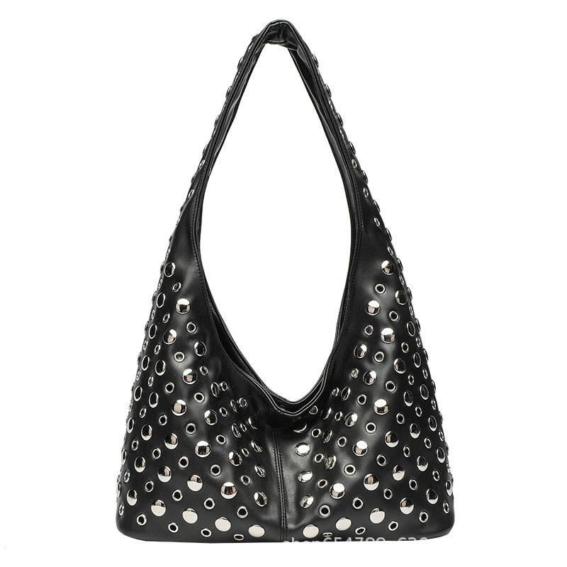 European and American fashion women's bags 2025 new casual personality trendy cool polka dot rivet underarm bucket shoulder tote bag