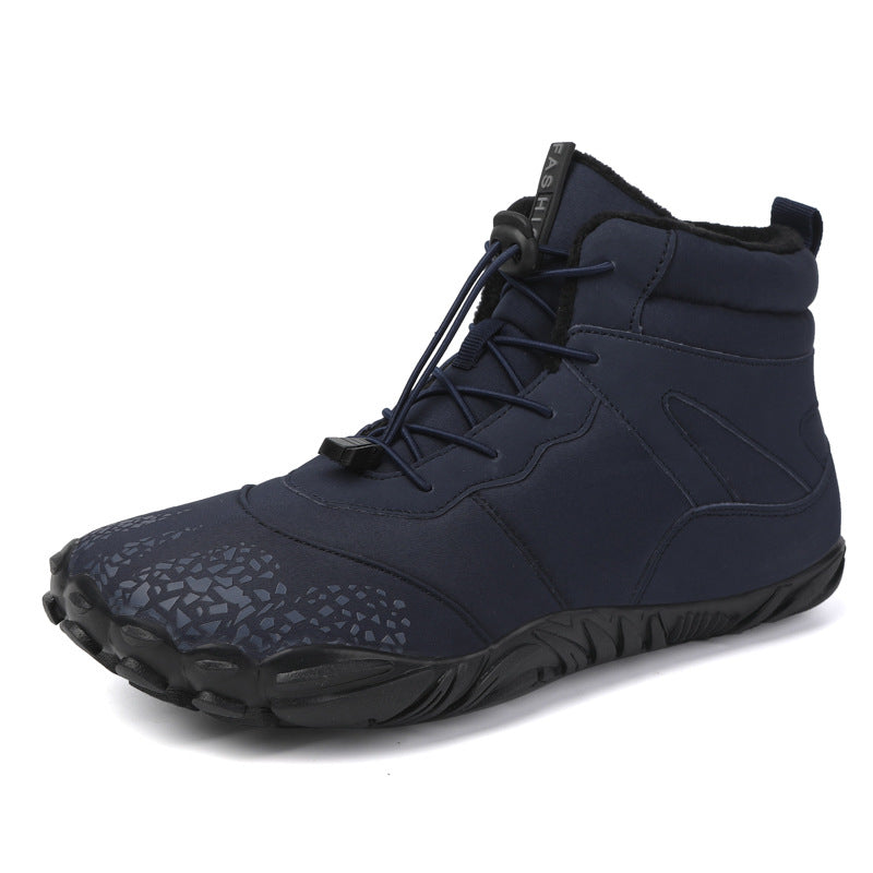 Cross-border new winter cotton boots men's casual barefoot cotton shoes women's plus velvet thickened snow boots couple warm hiking shoes