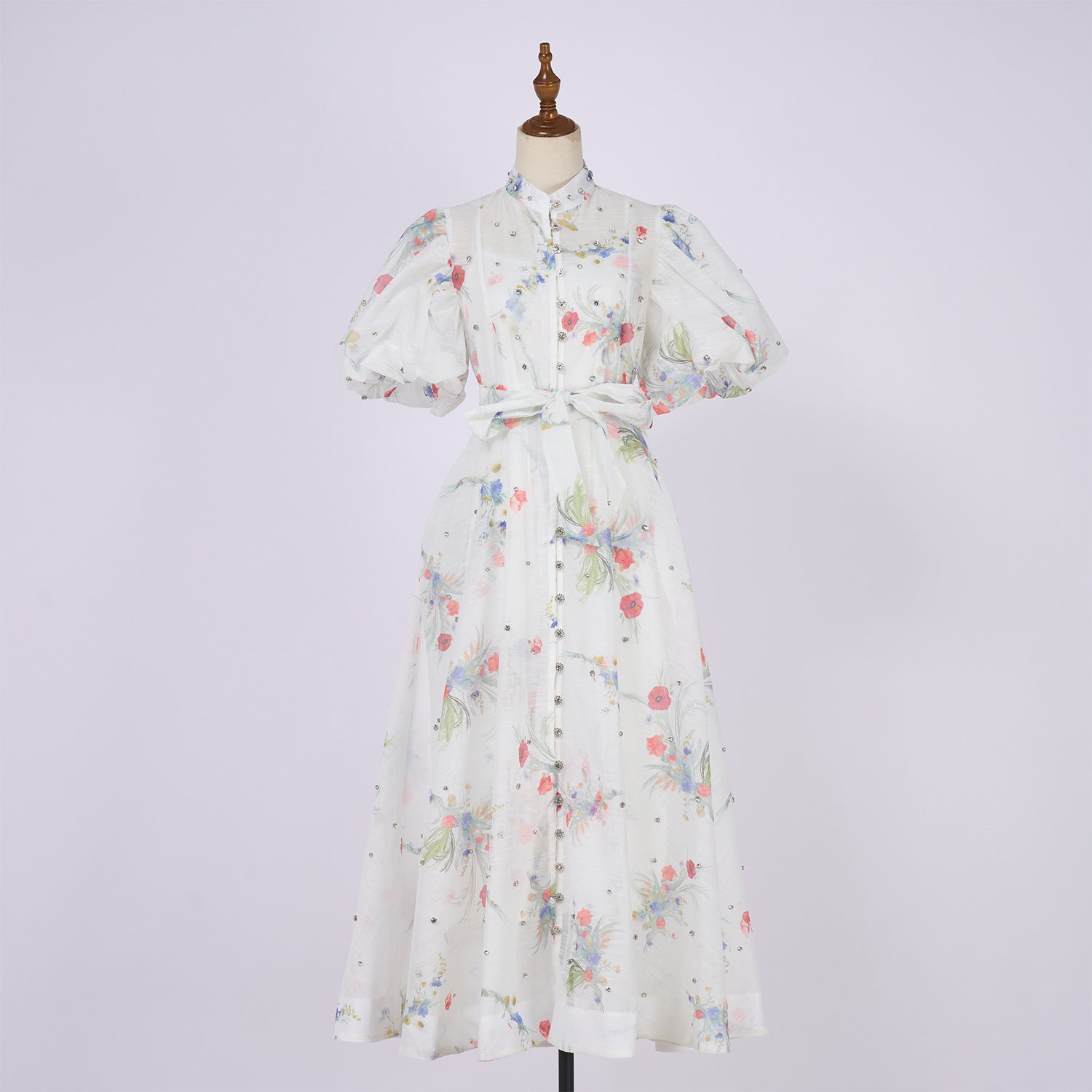 European and American cross-border summer palace style high-end design heavy-duty rhinestone short-sleeved single-breasted dress with suspenders